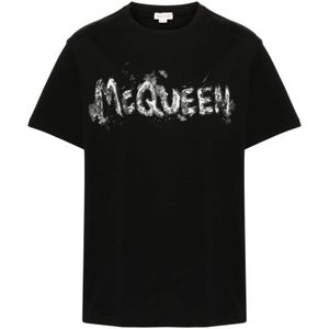 Alexander McQueen, Tops, Heren, Zwart, L, Katoen, Zwarte Jersey Crew Neck Logo T-shirt