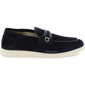 Salvatore Ferragamo, Suède Gancini Detail Mocassins Blauw, Heren, Maat:39 1/2 EU