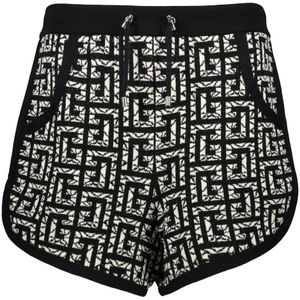 Balmain, Korte broeken, Dames, Zwart, XL, Katoen, Logo Jacquard Bermuda Shorts