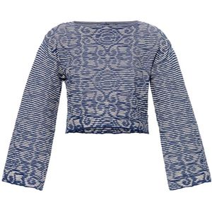 Emporio Armani, Navy en Crème Geribbelde Crop Top - `Collection Top` Blauw, Dames, Maat:M