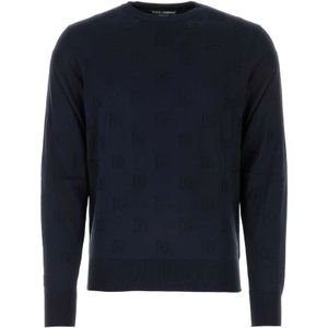 Dolce & Gabbana, Sweatshirts & Hoodies, Heren, Blauw, XL, Donkerblauwe zijden trui
