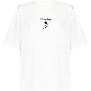 Burberry, Tops, Dames, Wit, S, Katoen, Logo Print Crew Neck T-shirts