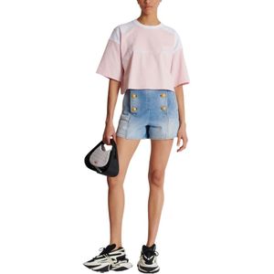 Balmain, Korte broeken, Dames, Blauw, L, Denim, Denim shorts met knopen