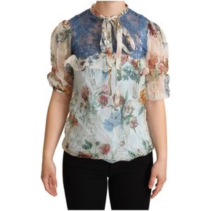 Dolce & Gabbana, Blouses & Shirts, Dames, Veelkleurig, L, Multicolor Bloemen Ascot Kraag Blouse Top