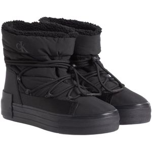 Calvin Klein Jeans, Schoenen, Dames, Zwart, 41 EU, Polyester, Bold Vulc Flatf Snow Boot - Zwarte Enkellaarzen voor Dames