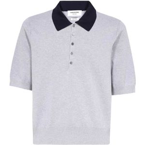 Thom Browne, Tops, Heren, Grijs, M, Katoen, Katoenen poloshirt met driekleurig detail