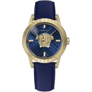 Versace, Accessoires, Heren, Veelkleurig, ONE Size, Blauw en Goud V-Code Restyling Horloge