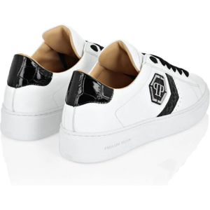 Philipp Plein, Schoenen, Heren, Wit, 43 EU, Leer, Hexagon Low-Top Leren Sneakers