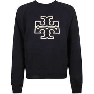 Tory Burch, Sweatshirts & Hoodies, Dames, Blauw, M, Katoen, Logo Crew Sweaters