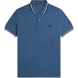 Fred Perry, Slim Fit Twin Tipped Polo - Midnight Blue / Snow White / Black Blauw, Heren, Maat:XL