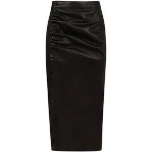 Paco Rabanne, Rokken, Dames, Zwart, M, Asymmetrische Leren Rok met Decoratieve Plooien