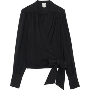 Ines De La Fressange Paris, Blouses & Shirts, Dames, Zwart, XS, Elegante Zwarte Crepe Blouse