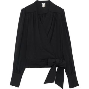 Ines De La Fressange Paris, Elegante Zwarte Crepe Blouse Zwart, Dames, Maat:XS