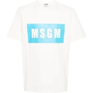 Msgm, Tops, Heren, Wit, S, Katoen, Logo Print Katoenen T-shirts en Polos