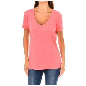 Armani Jeans, Tops, Dames, Rood, 2Xs, Katoen, Korte mouw V-hals T-shirt