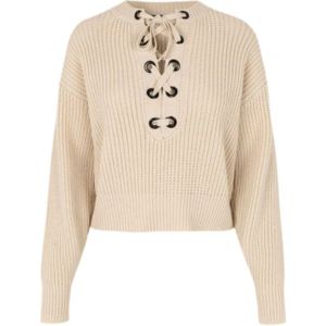 Baum und Pferdgarten, Truien, Dames, Beige, M, Wol, Chunky Gebreide Lace-Up Pullover