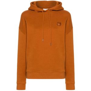 Maison Kitsuné, Sweatshirts & Hoodies, Dames, Bruin, S, Bruine Hoodie met Logo