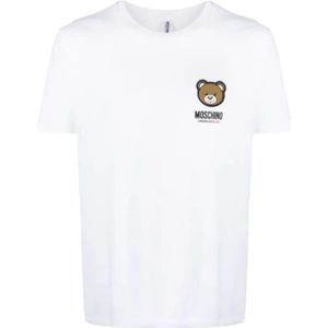 Love Moschino, Tops, Heren, Wit, S, Katoen, Witte T-shirt en Polo Collectie