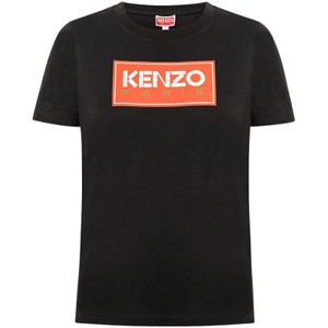 Kenzo, Tops, Dames, Zwart, S, Katoen, Logo Print Katoenen T-Shirt