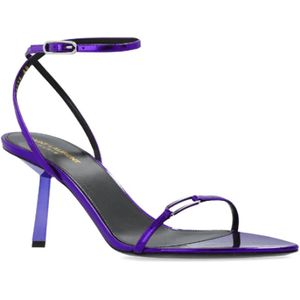 Saint Laurent, Schoenen, Dames, Paars, 38 1/2 EU, Leer, Paarse Leren Sandalen met Metallic Finish