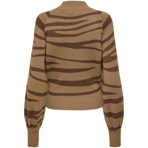 Only, Truien, Dames, Bruin, L, Polyester, Zebra Patroon Hoge Hals Trui