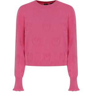 Pinko, Truien, Dames, Roze, L, Kasjmier, Fuchsia Ronde Hals Logo Patroon Kasjmier Trui