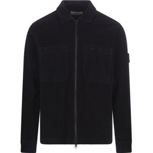 Stone Island, Jassen, Heren, Blauw, L, Katoen, Blauwe Corduroy Overshirt met Rits