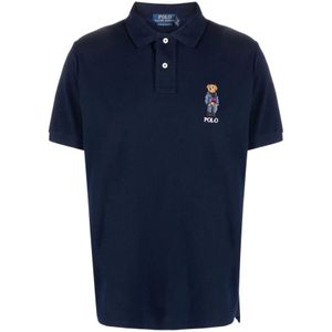 Polo Ralph Lauren, Tops, Heren, Blauw, S, Klassiek Polo Shirt met Geribbelde Kraag