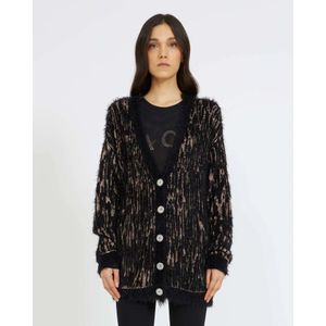 John Richmond, Truien, Dames, Zwart, M, Polyester, Gebreide cardigan met patroon en knoopsluiting