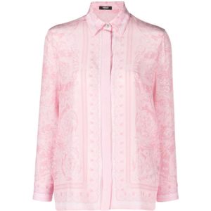 Versace, Blouses & Shirts, Dames, Roze, XS, Roze Barocco Print Zijden Overhemd
