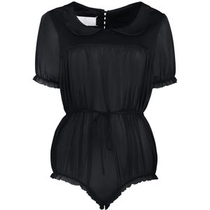 Maison Margiela, Tops, Dames, Zwart, XS, Nylon, Transparante nylon bodysuit met taille riem