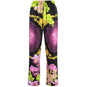 Versace, Broeken, Dames, Veelkleurig, S, Bloemen zijden pyjamabroek