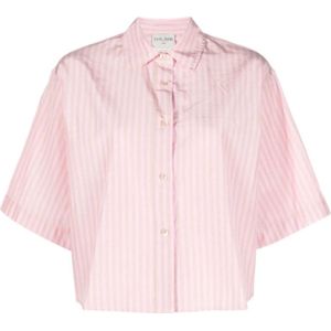 Forte Forte, Blouses & Shirts, Dames, Roze, M, Gestreepte Nude Roze Korte Mouw Shirt