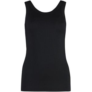 Calvin Klein, Tops, Dames, Zwart, XS, Geribbelde Tanktop met Achterlogo