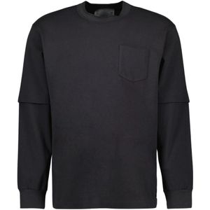 Sacai, Sweatshirts & Hoodies, Heren, Grijs, M, Katoen, Katoenen Jersey Sweatshirt Mannen Collectie