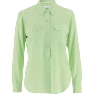 Equipment, Blouses & Shirts, Dames, Groen, M, Luxe Zijden Groene Overhemd