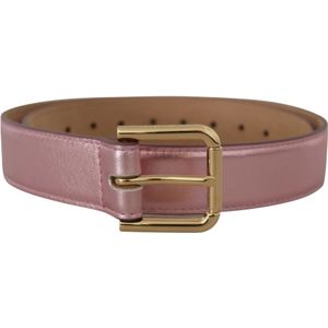 Dolce & Gabbana, Accessoires, Dames, Roze, ONE Size, Leer, Metallic Roze Gepolijst Leren Logo Metalen Gesp Riem