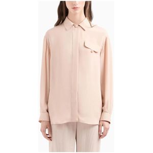 Emporio Armani, Blouses & Shirts, Dames, Roze, M, Zijden Georgette Klassieke Kraag Shirt