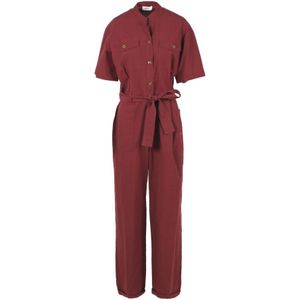 Ottod'Ame, Katoenen Koreaanse kraag korte mouw jumpsuit Rood, Dames, Maat:S