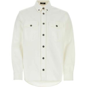 Versace, Overhemden, Heren, Wit, L, Denim, Witte Denim Overhemd - Klassiek Model