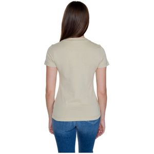 Calvin Klein Jeans, Tops, Dames, Beige, L, Katoen, Monologo Tee Herfst/Winter Collectie 100% Gerecycled Katoen