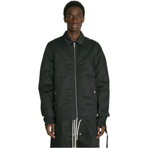 Rick Owens, Katoenen Twill Jas met Trekkoordzoom Zwart, Heren, Maat:M