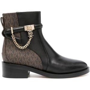 Michael Kors, Schoenen, Dames, Zwart, 40 EU, Leer, Zwarte platte enkellaarsjes