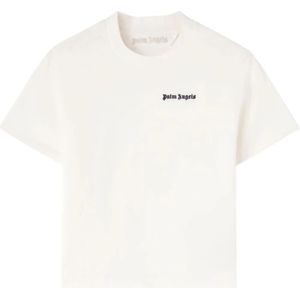 Palm Angels, Geborduurd Logo Crew Neck T-shirts en Polos Wit, Dames, Maat:S