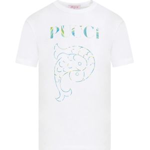 Emilio Pucci, Tops, Dames, Wit, S, Katoen, Wit Logo T-shirt Dameskleding