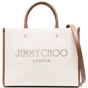 Jimmy Choo, Tassen, Dames, Beige, ONE Size, Katoen, Beige Canvas Tote Bag met Geborduurd Logo