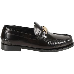 Versace, Loafer Kalfsleer Platte Schoenen Zwart, Heren, Maat:43 EU