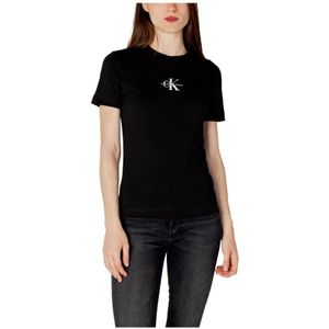 Calvin Klein Jeans, Zwart T-shirt voor dames, korte mouw, herfst/winter Zwart, Dames, Maat:L