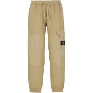 Stone Island, Broeken, Heren, Beige, M, Katoen, Beige Cargo Broek Elastische Taille