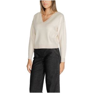 Vero Moda, Truien, Dames, Wit, XS, Polyester, Witte V-hals Gebreide Kleding voor Vrouwen